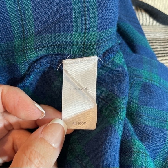 Jill festive Green & Blue button down collared tunic blouse with pockets Small - Picture 6 of 6